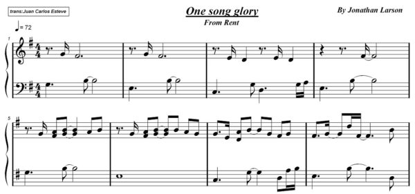 one song glory partitura piano