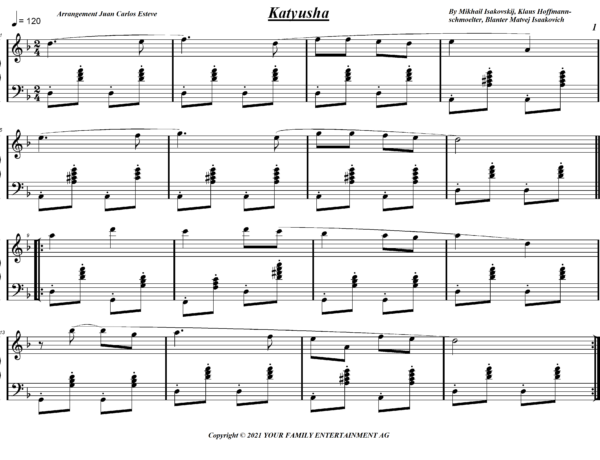 Katyusha partitura piano