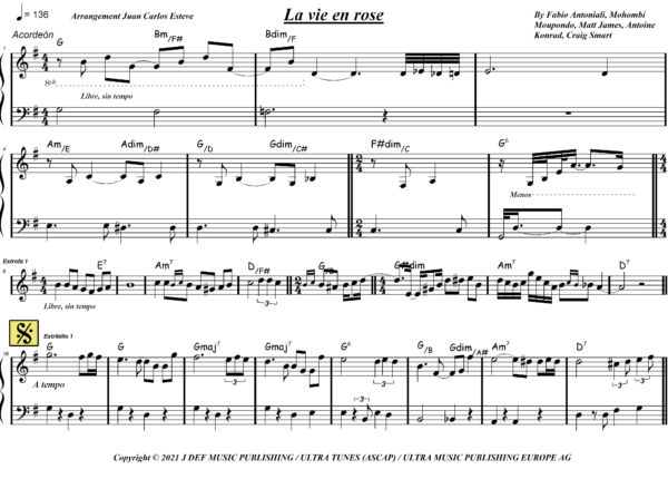 la vie en rose partitura acordeón