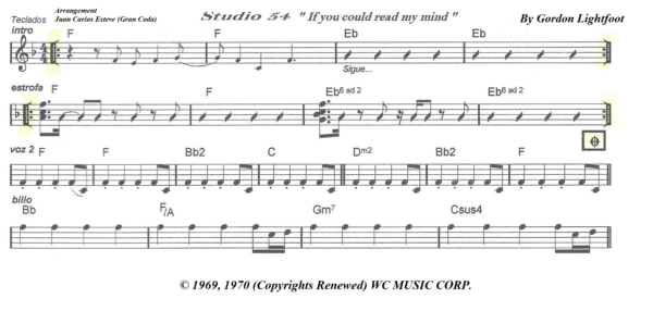 If You Could Read My Mind partitura