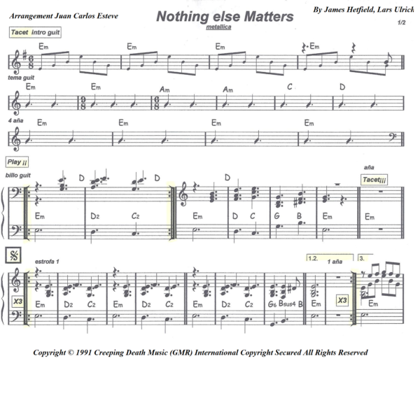 Nothing Else Matters partitura teclado