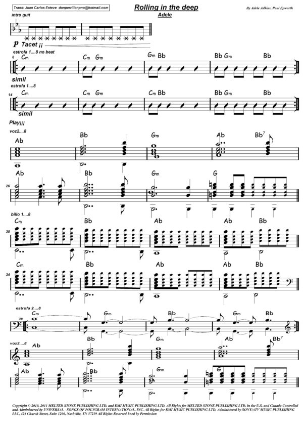 Rolling In The Deep partitura