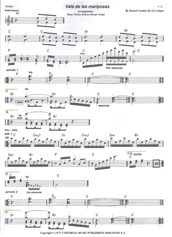 vals de las mariposas partitura teclado