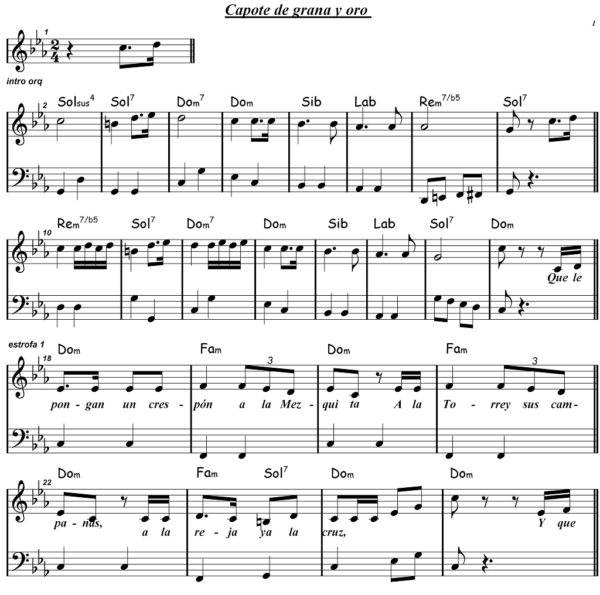 capote de grana y oro partitura acordeón