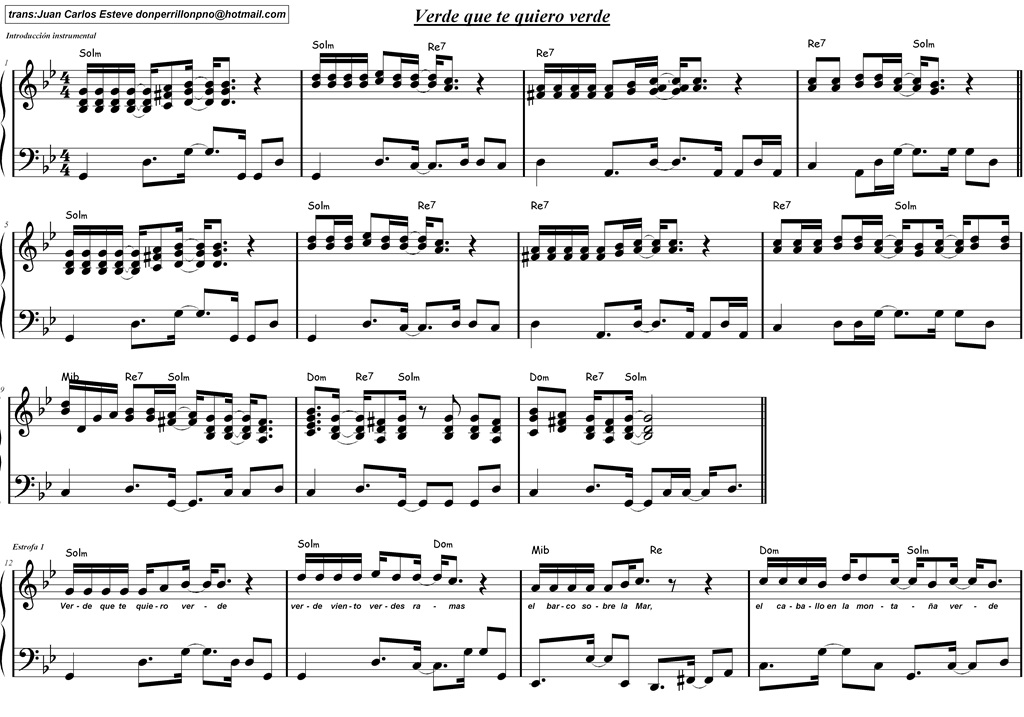 Verde que te quiero verde - Piano - Acordeón