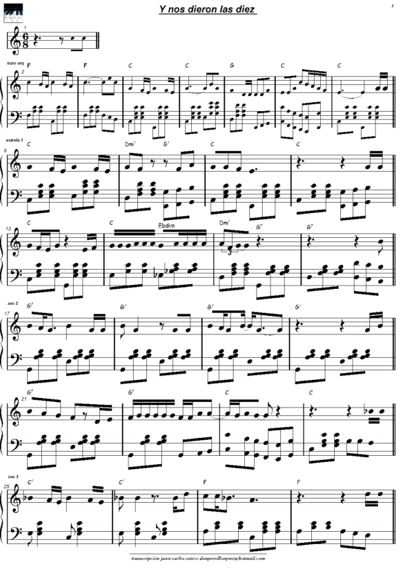 Y nos dieron las diez - Piano